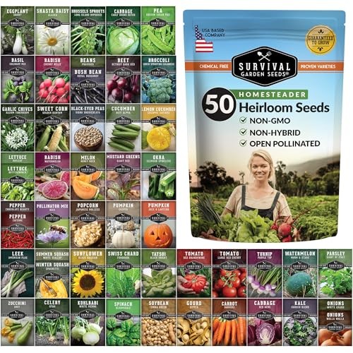 Homesteader Seed Vault – 50 Packs of Non-GMO Heirloom Vegetable, Homesteader 50