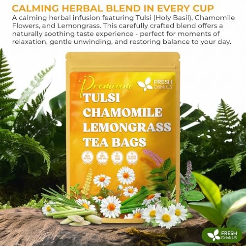 , Premium 135 Tea Bags Tulsi Chamomile Lemongrass Herbal Tea | Blend with Holy
