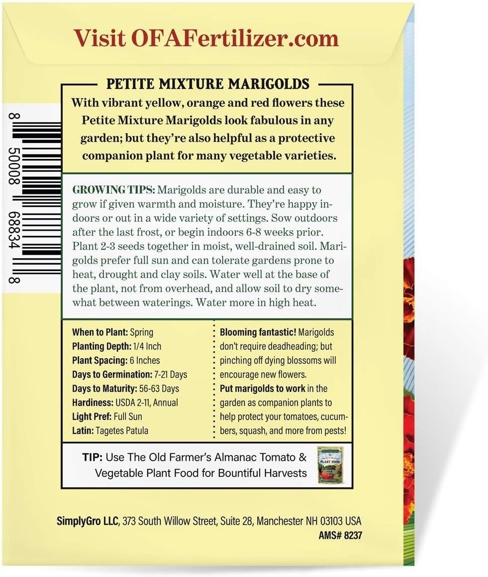 Fragrant Marigold Seeds – Petite Mixture for All Seasons, 200 Non-GMO Seeds