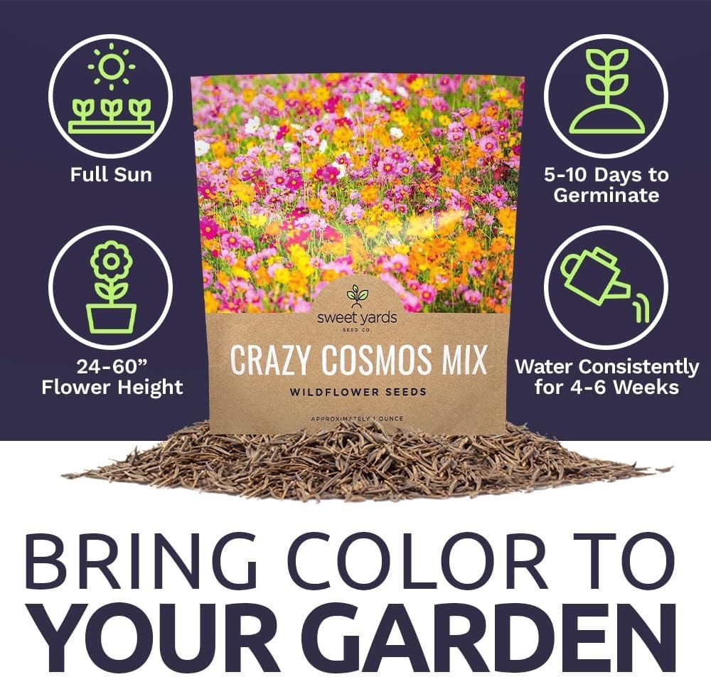 Cosmos Seeds Wildflower Mixture – Bulk Quarter Pound Bag – Over 20,000 Seeds …
