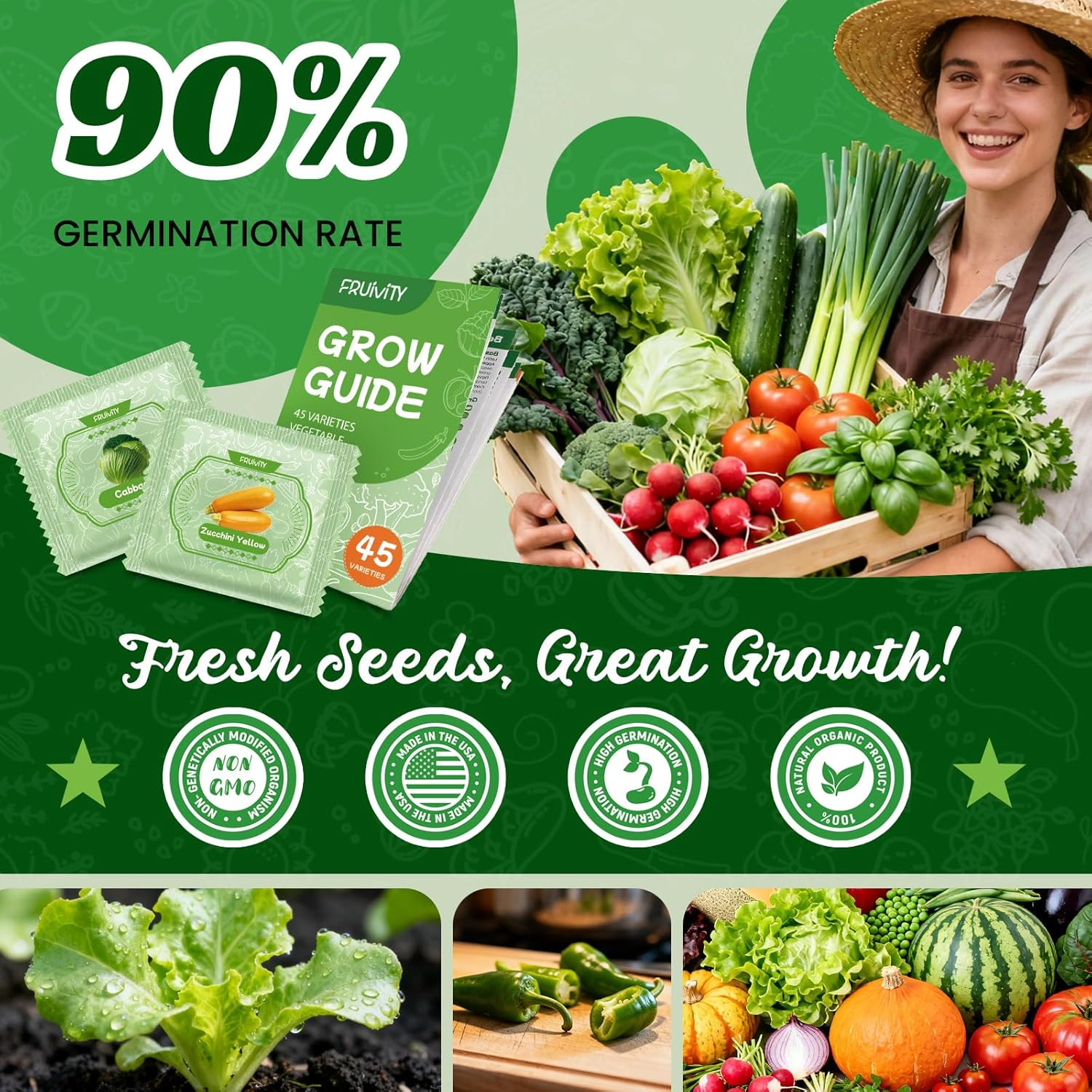 45 Vegetable Seeds Variety Pack – 17,000+ Non-GMO Heirloom for Planting Garden S