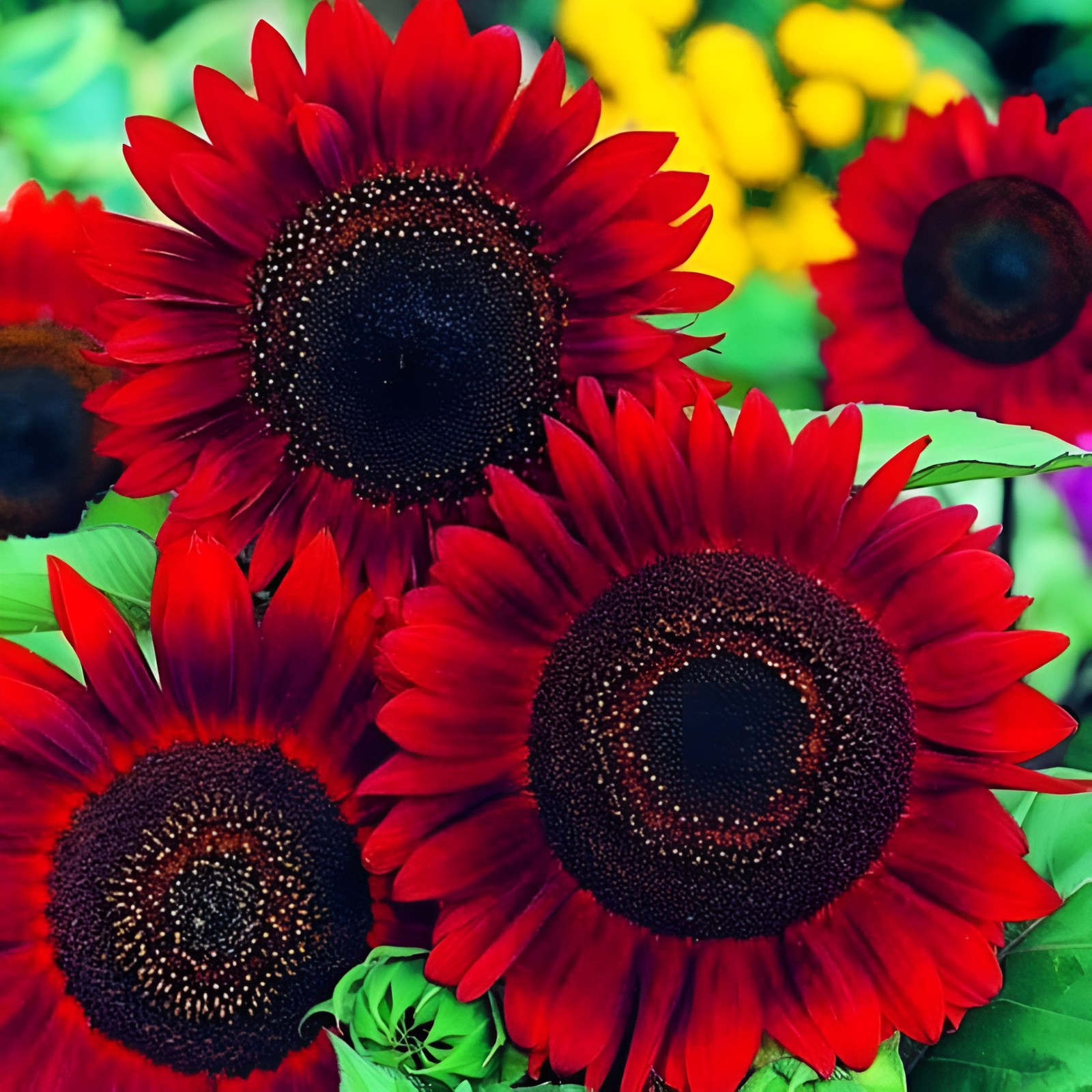 40 Red Sun Sunflower Seeds – Deep Red to Scarlet Red Blooms – Stunning Reds