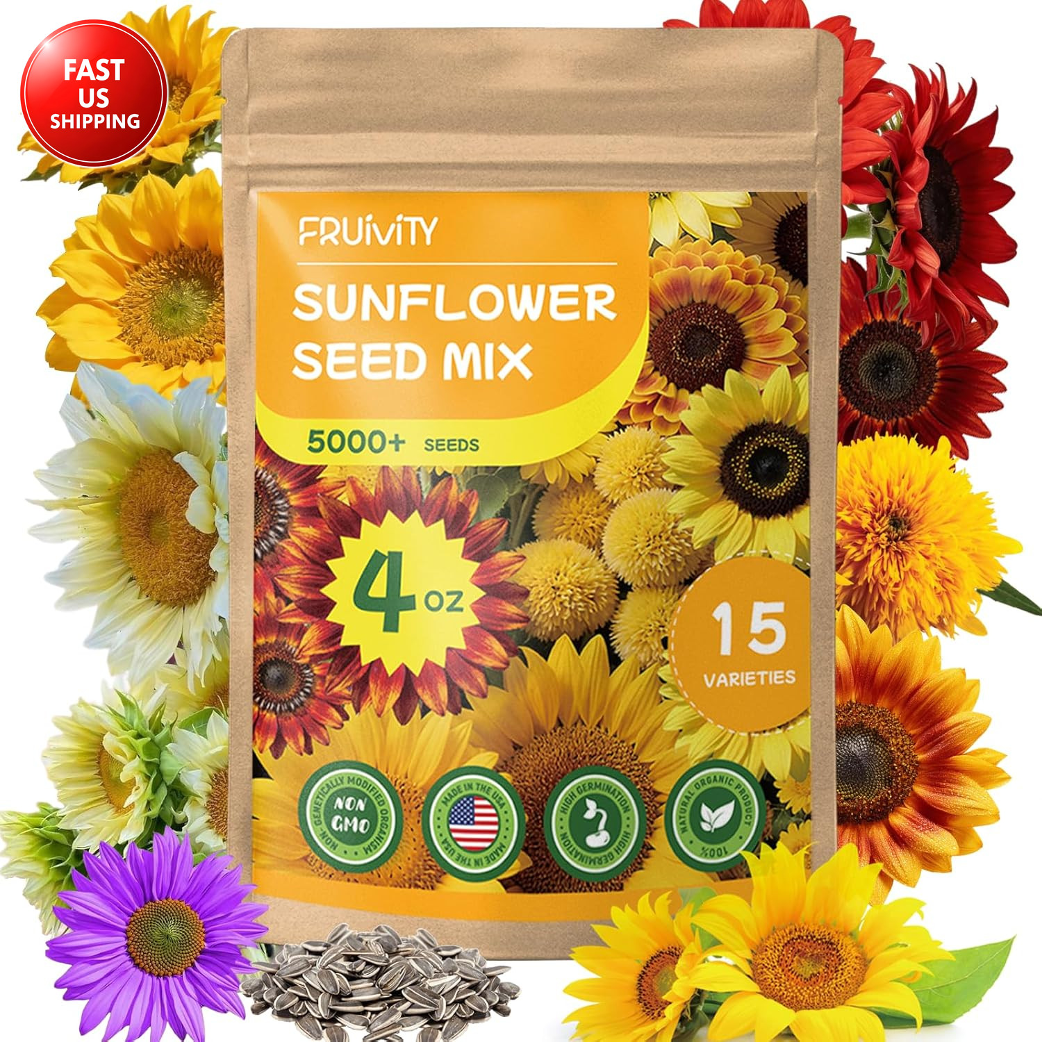 15+ Varieties 5000+ Sunflower Seeds for Planting, 4 Oz Heirloom Non-Gmo Sunflowe
