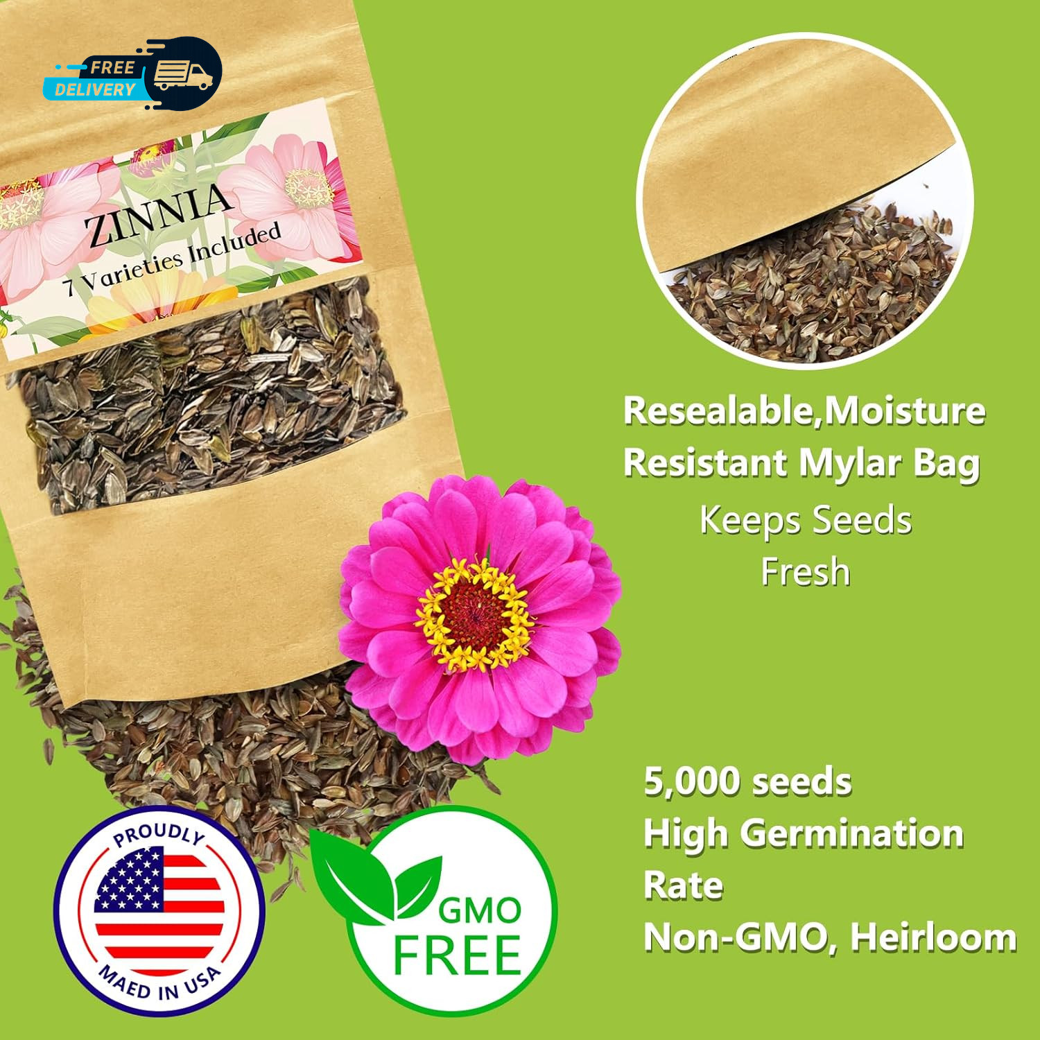 Zinnia Seeds Bulk 5000+ Outdoor Flower for Planting Giant Zinnia Seeds for 2026