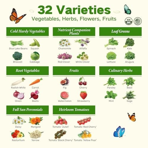 32 Variety Non-GMO Heirloom Seed Bank USDA Zone 9 Vegetable Fruit Herb Kit