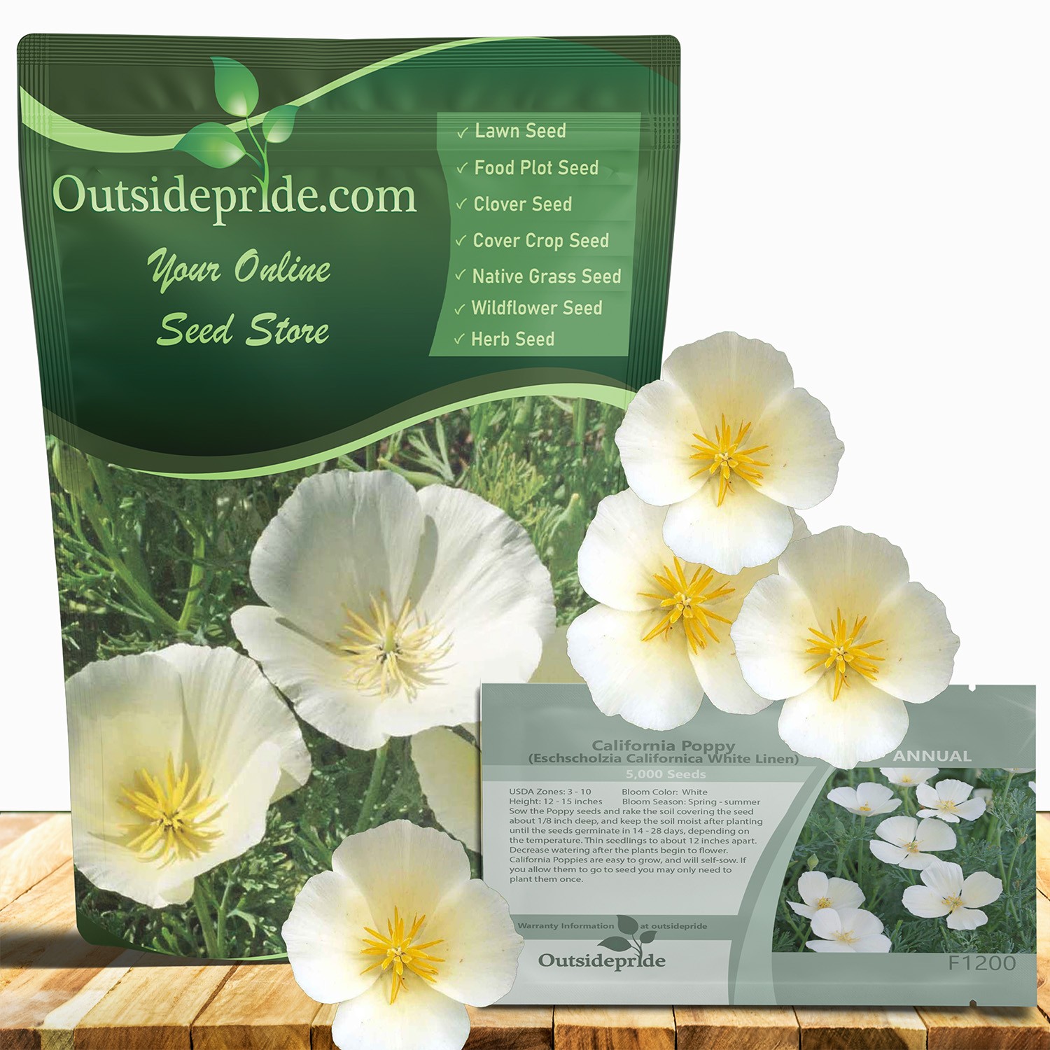 5000 Seeds Eschscholzia Drought Tolerant White California Poppy Flower Seed