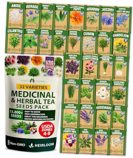 Herb Seeds 32 Medicinal Herbs and Tea Variety Pack – Annual & Perennial Herb