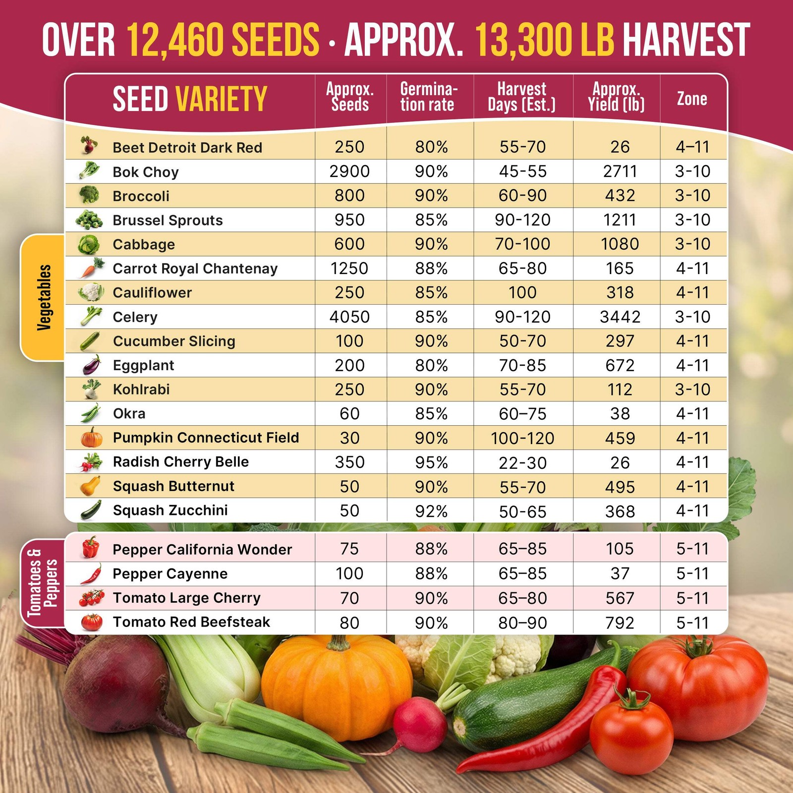20 Vegetable Seeds Variety Pack