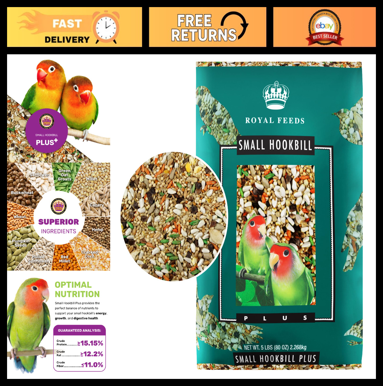 Premium Bird Food for Small Hookbills – 5 lbs Nutrient-Rich Seeds, Vitamins & Mi