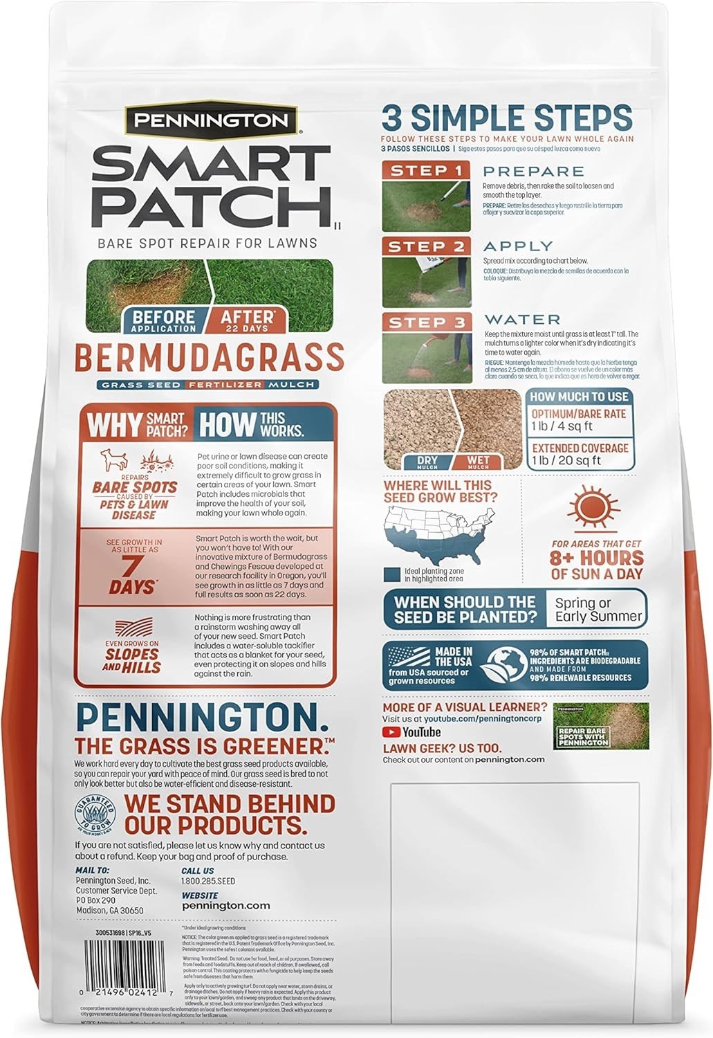 Smart Patch Bermudagrass 10lb 200 sq. ft. Grass Seed Bare Spot Repair with Mu…