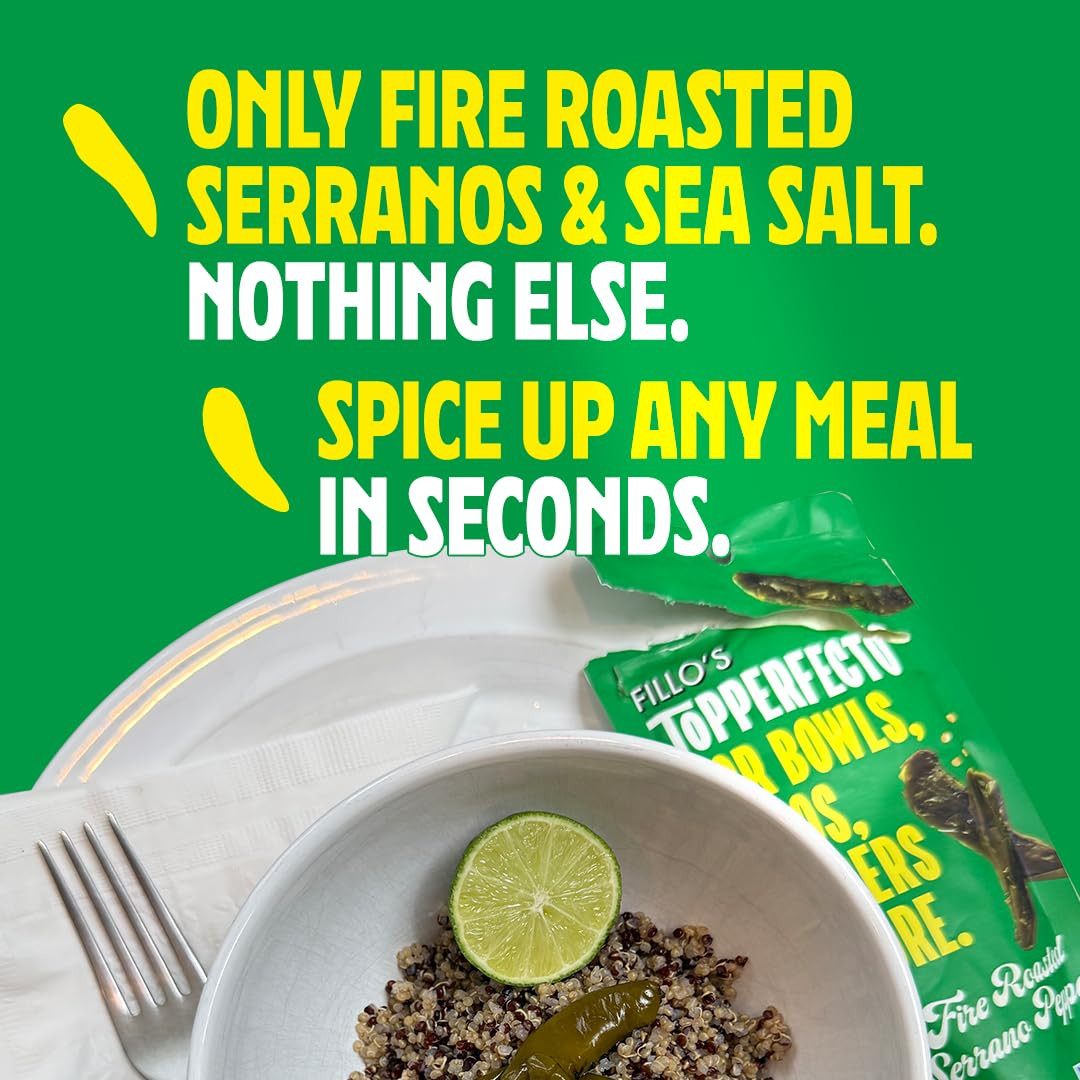 Fillo’s Extra Hot Serrano Pepper Topper, Pack of 7, Ready to Eat
