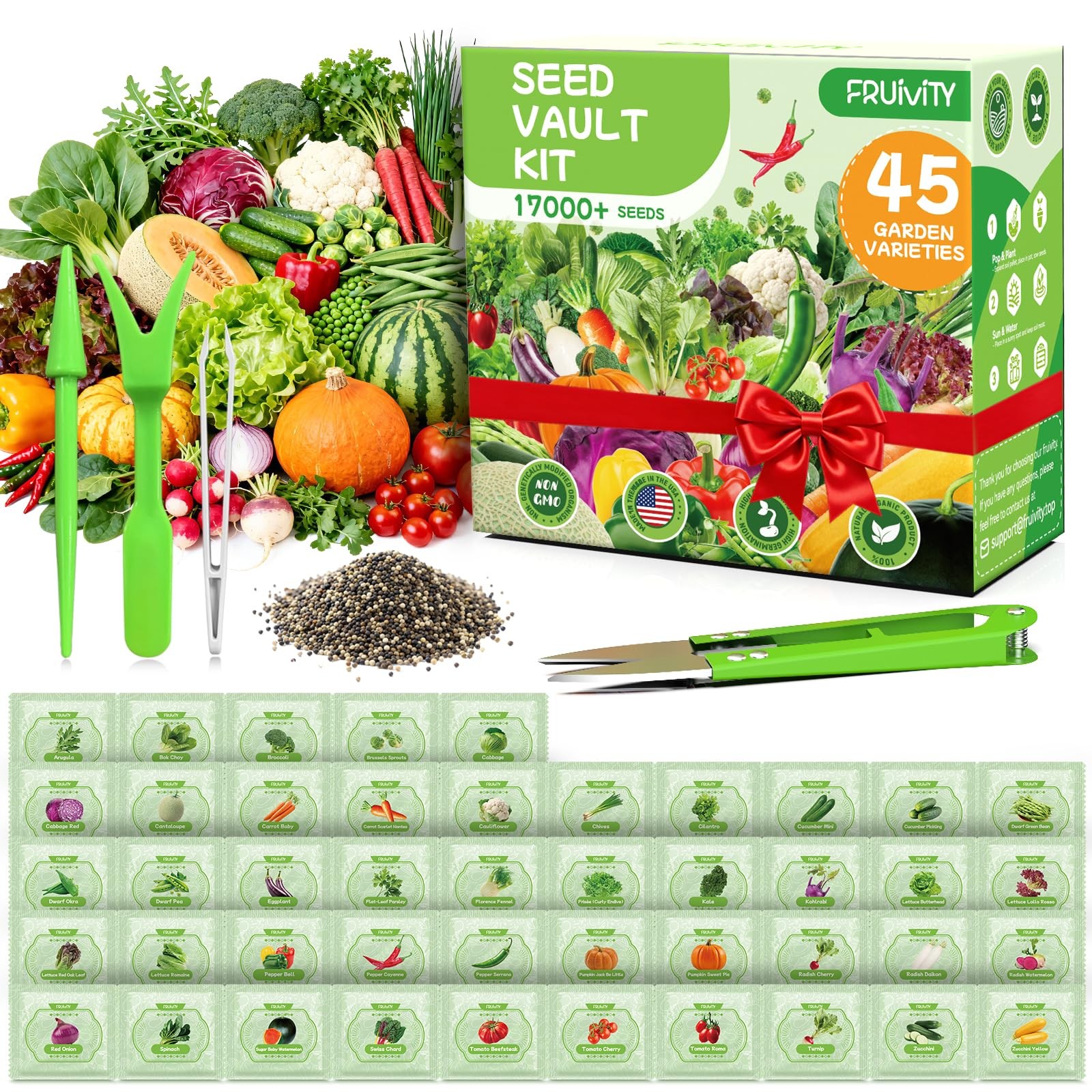 Fruivity 45 Vegetable Seeds Variety Pack – 17,000+ Green, Red, Purple, Yellow