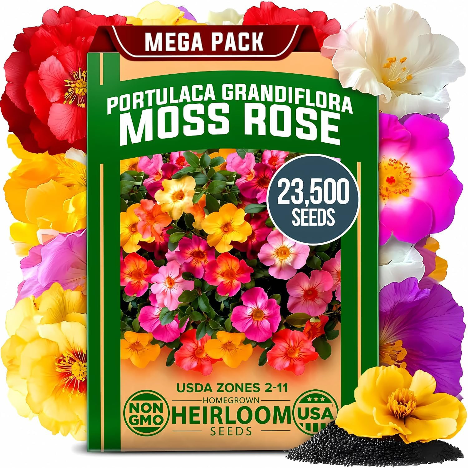23,500+ Moss Rose Seeds (Bulk Pack) Annual Flower for Ground Cover – Heirloom Po