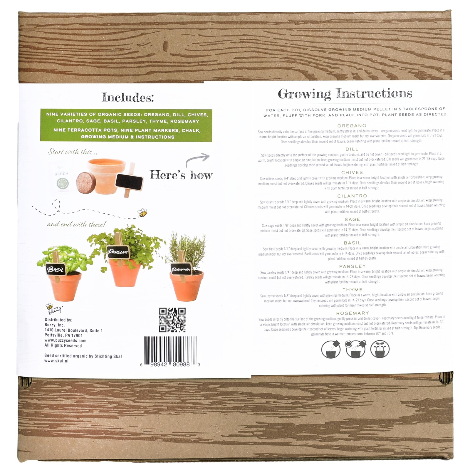 Buzzy Organic Herb Starter Kit – 9 Terracotta Pots, Organic Seeds & Soil Pell…