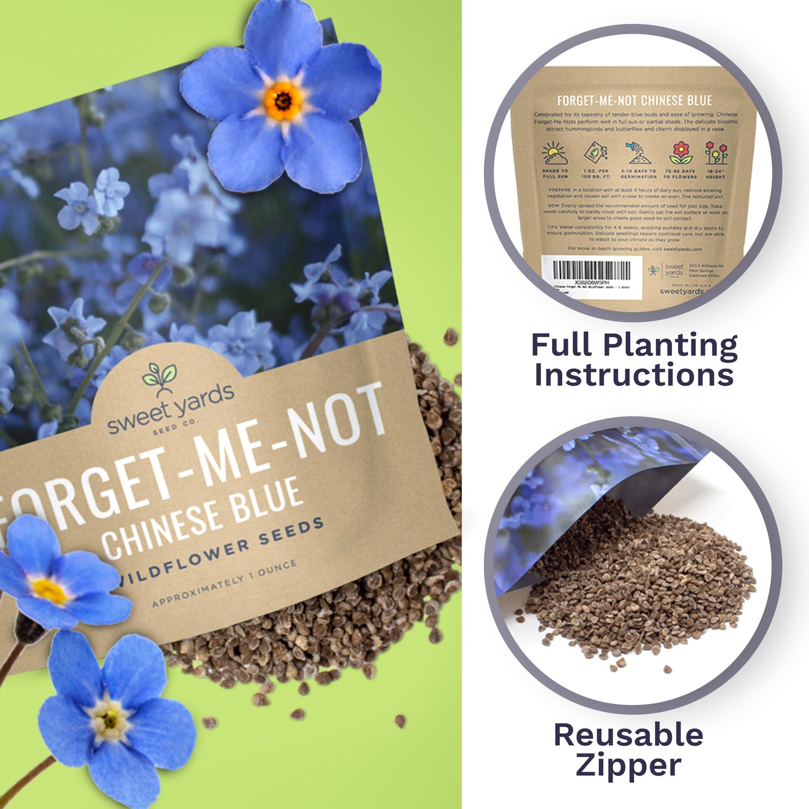 Chinese Forget Me Not Wildflower Seeds Bulk 1 Ounce Packet Over 5,500