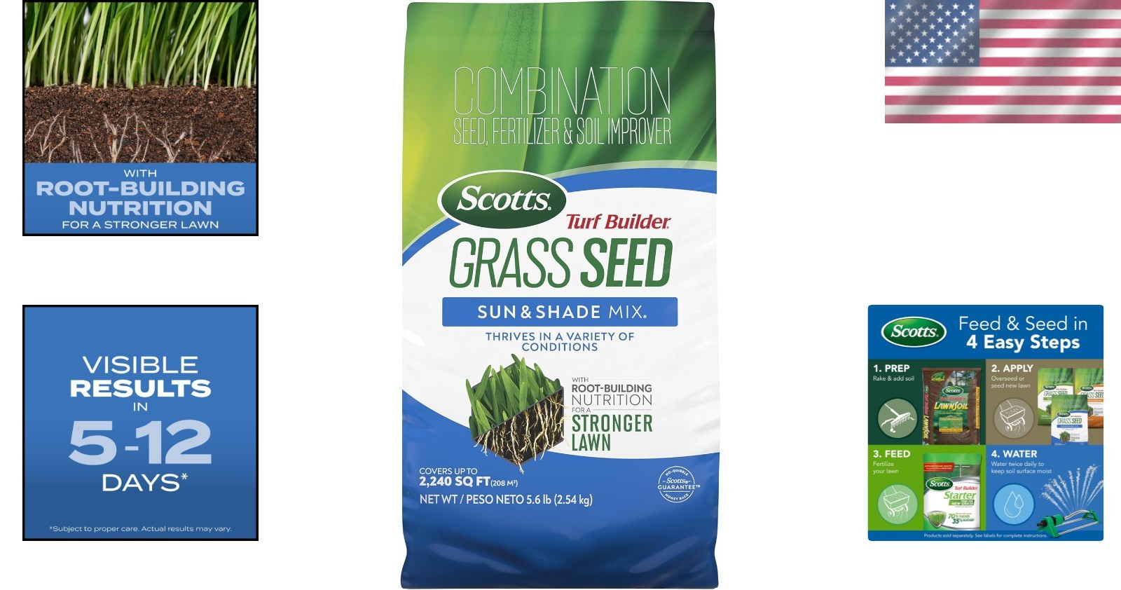 Grass Seed Sun & Shade Mix 5.6 lbs Lawn Fertilizer Soil Improver Covers 2240 …