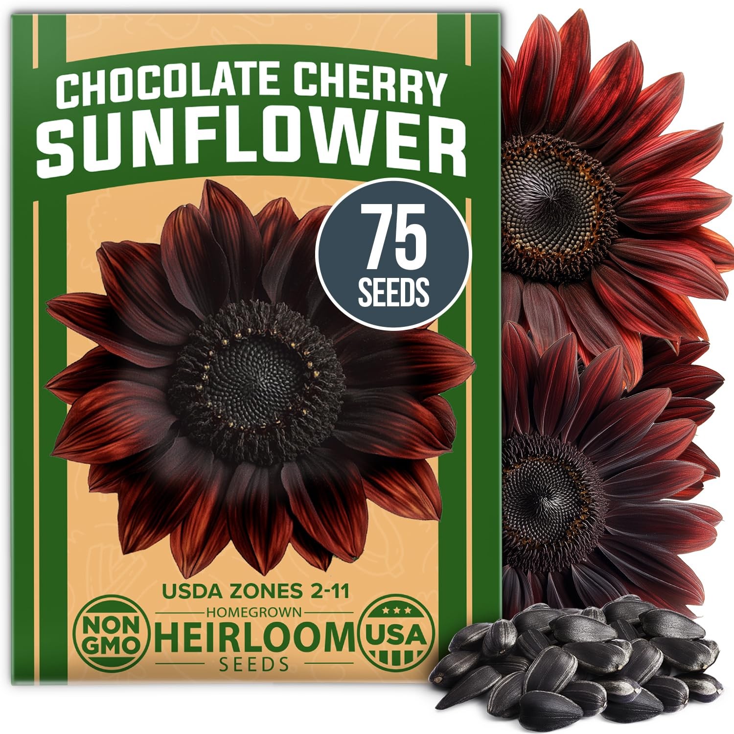 Chocolate Cherry Sunflower Seeds 75 Heirloom Seeds for Planting Burgundy Sunf…