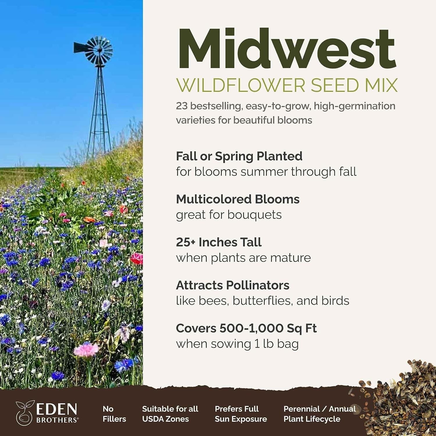 Midwest Wildflower Mixed Seeds for Planting, 1 lb, 480,000+ Seeds with Cornfl…