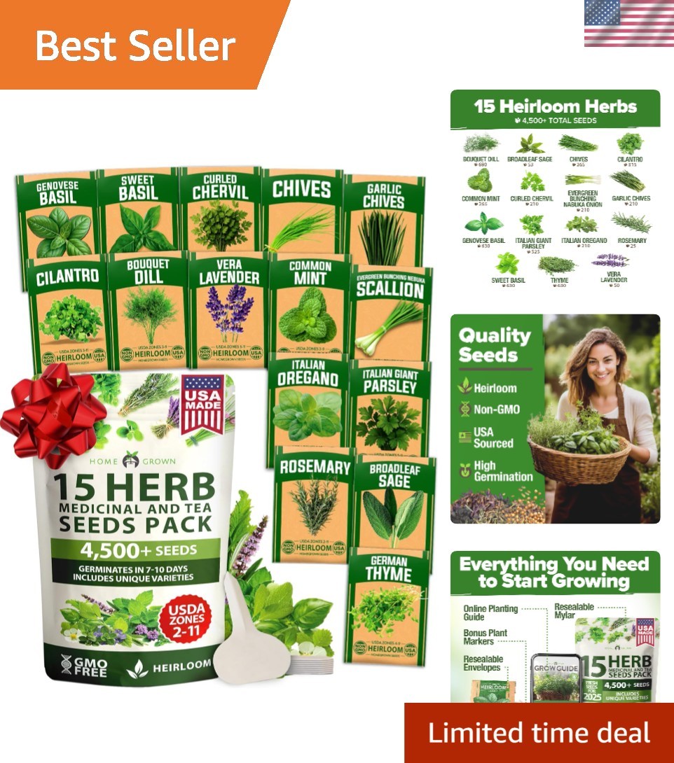 Complete Herb Garden Kit – 15 Heirloom Seeds for Home & Hydroponic Growth
