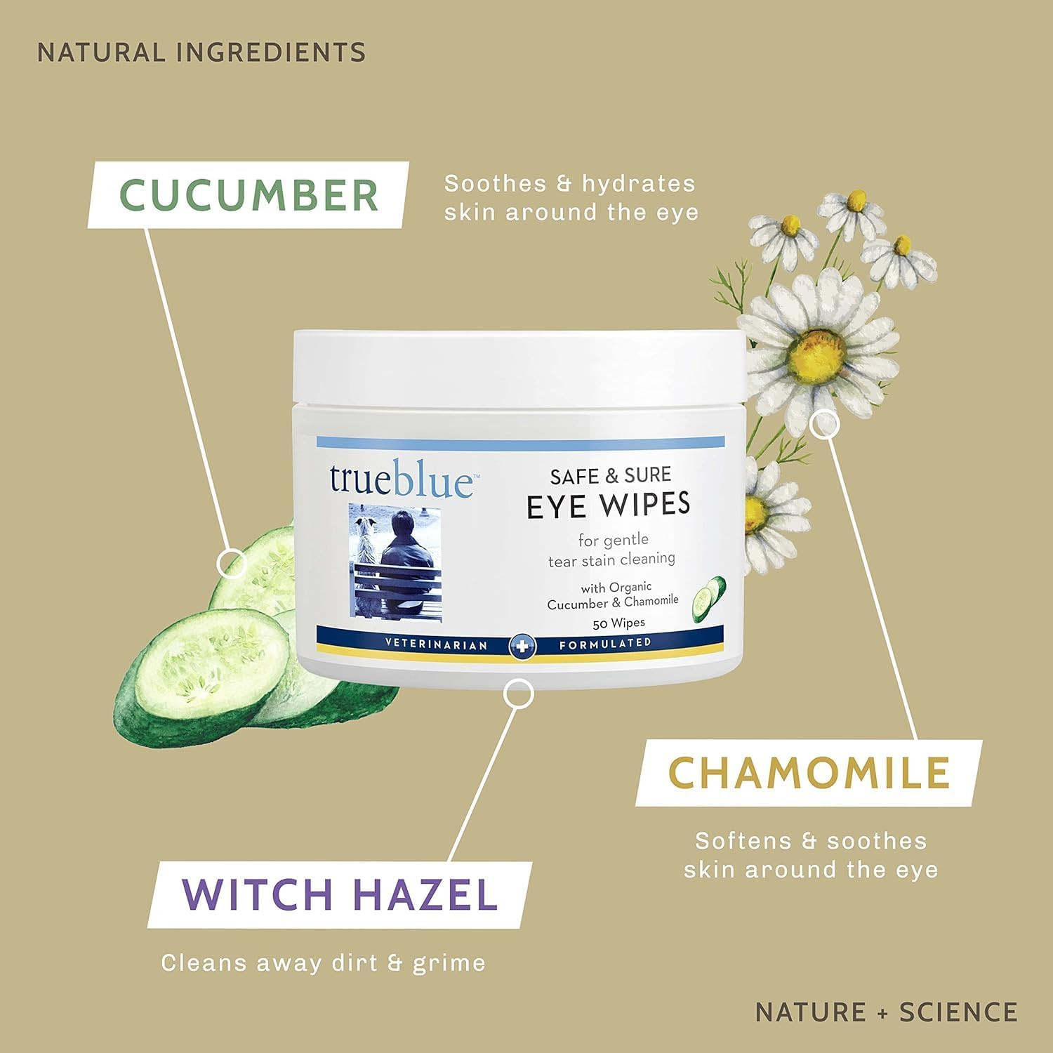 Cucumber & Chamomile Safe and Sure Dog Eye Wipes – Pre-Moistened Textured Pads