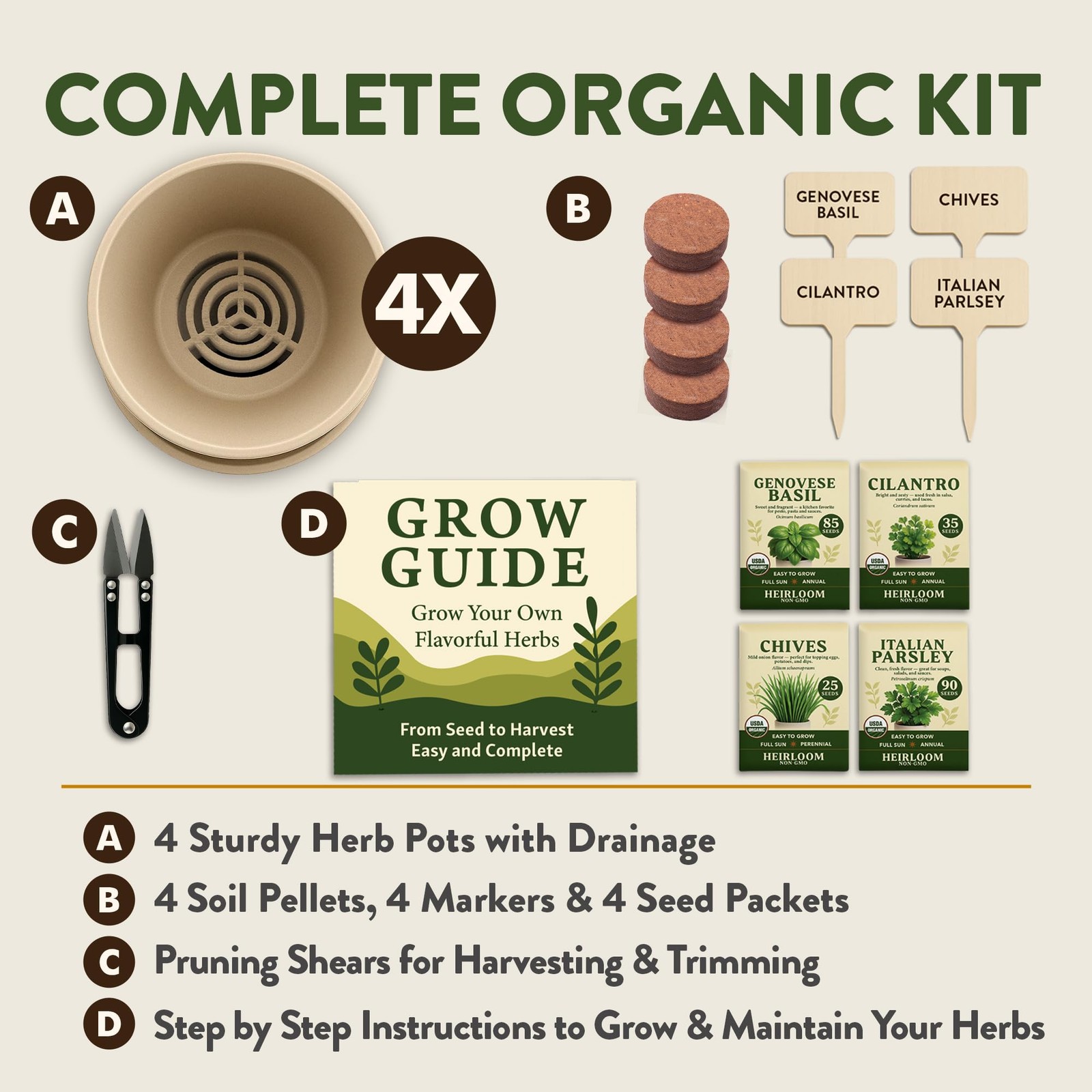 Indoor Organic Herb Garden Kit Unique Gift for Plant Lovers & Beginners