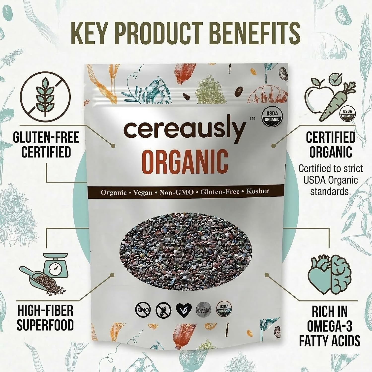 Black Chia Seeds Bulk 10 Lb Organic Non-GMO Gluten-Free Paraguay