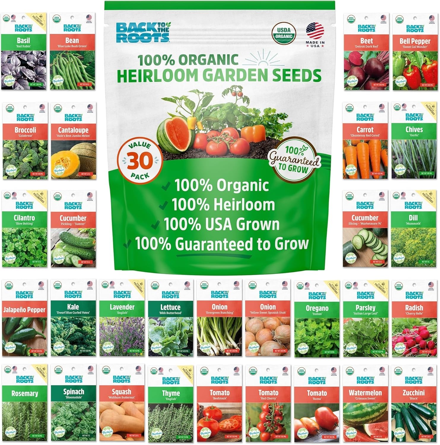 Assorted 30pk Organic Non-GMO Seeds – Perfect for -Round Gardening Success
