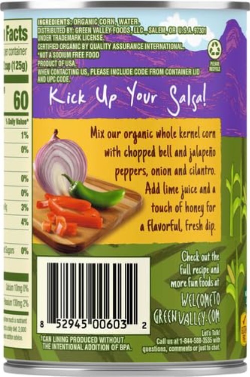 Organic Whole Kernel Sweet Corn – Nutritious 15 OZ Pack of 6 for Families