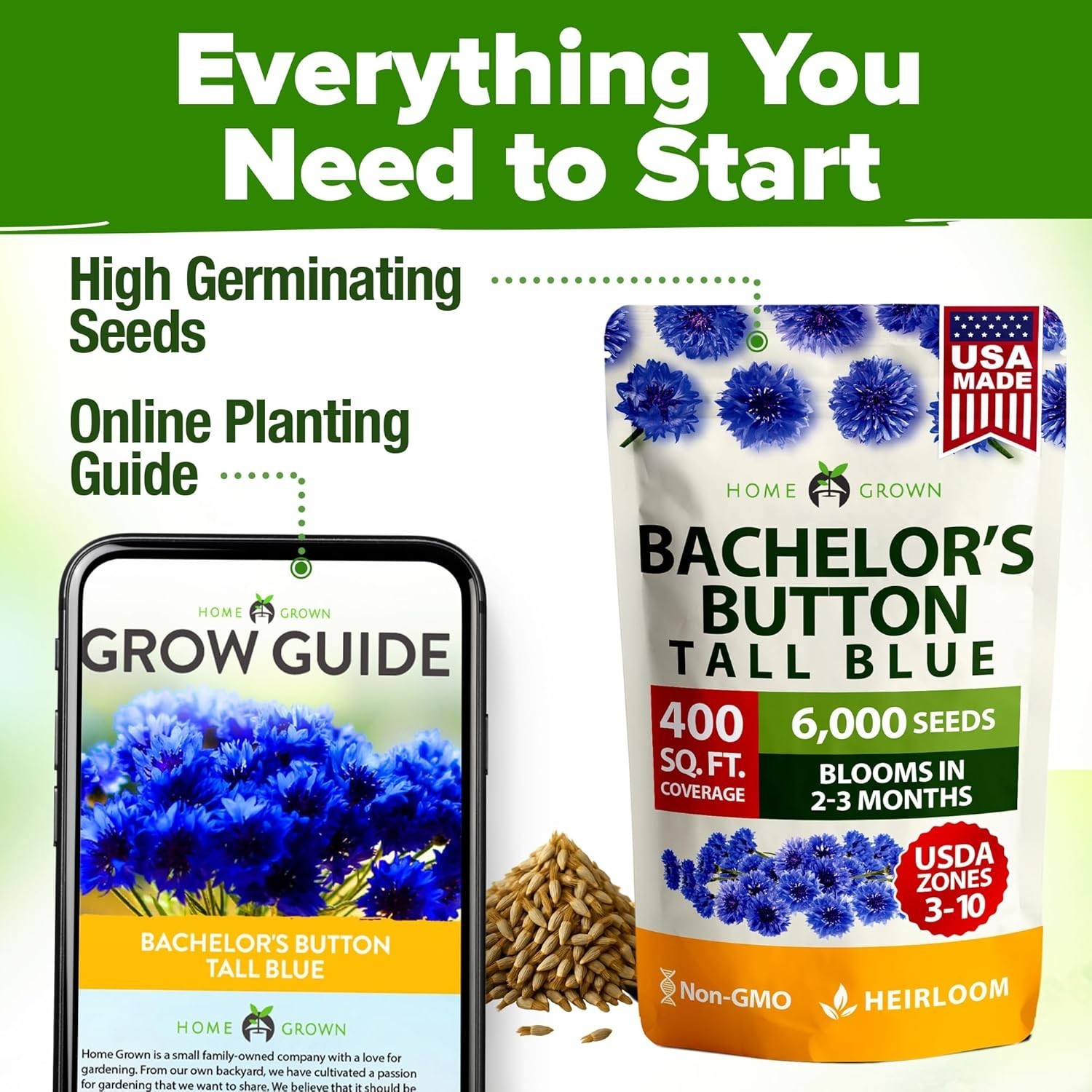 6000 Bachelor Button Seeds – Tall Blue Blooms for Low-Maintenance Wildflower …