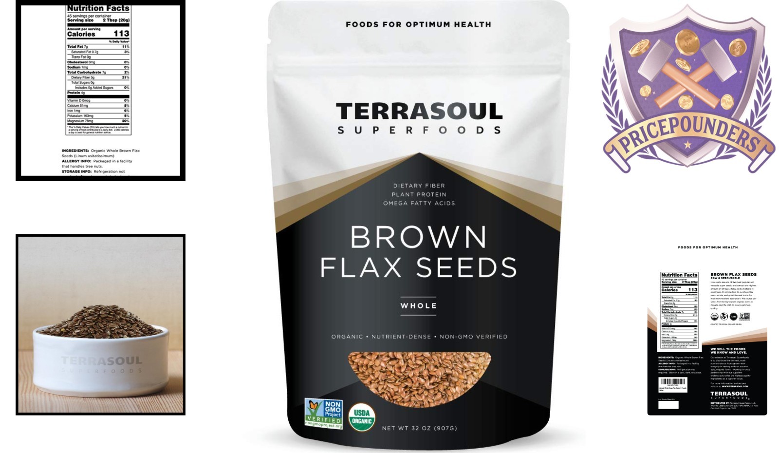 Organic Brown Flax Seeds 2 Pounds Non-GMO Gluten-Free Nutrient Rich