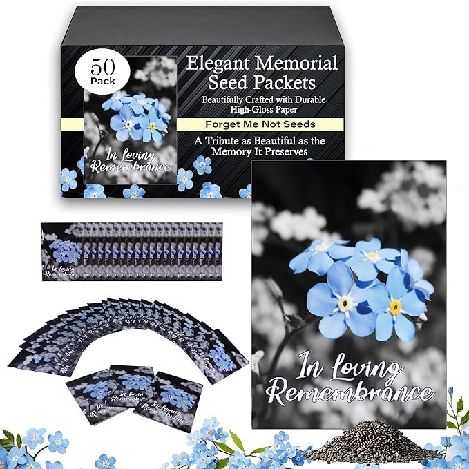 Forget Me Not Seed Packets 50 Pre-Filled Memorial Favors Funeral Keepsakes