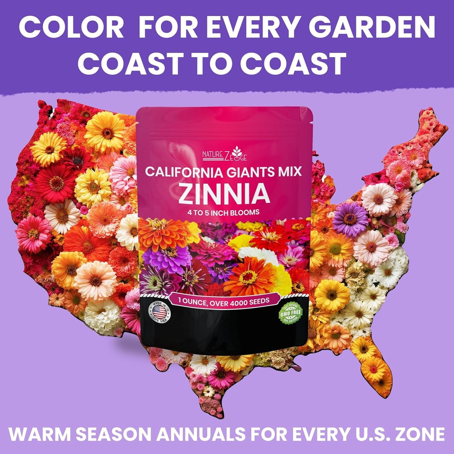 California Giants Zinnia Seeds – Multi-Color, GMO Free, 1 Oz for Vibrant Gardens