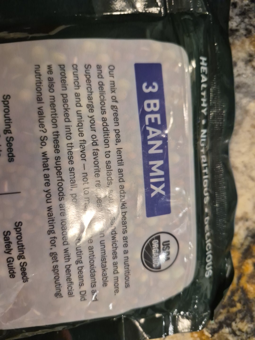 Nature Jim’s Sprouts 3-Bean Seed Mix – Organic Green Peas, Lentils & Adzuki Bean
