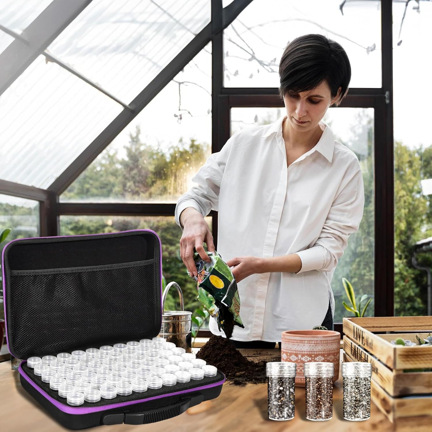 60 Slots Seed Storage Organizer with 10 Envelopes, Garden Seed Packet Container