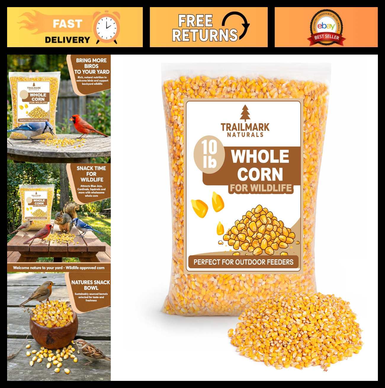 Premium Whole Corn 10 LB – Bird Seed & Wildlife Feed for Ducks, Deer, Chickens &