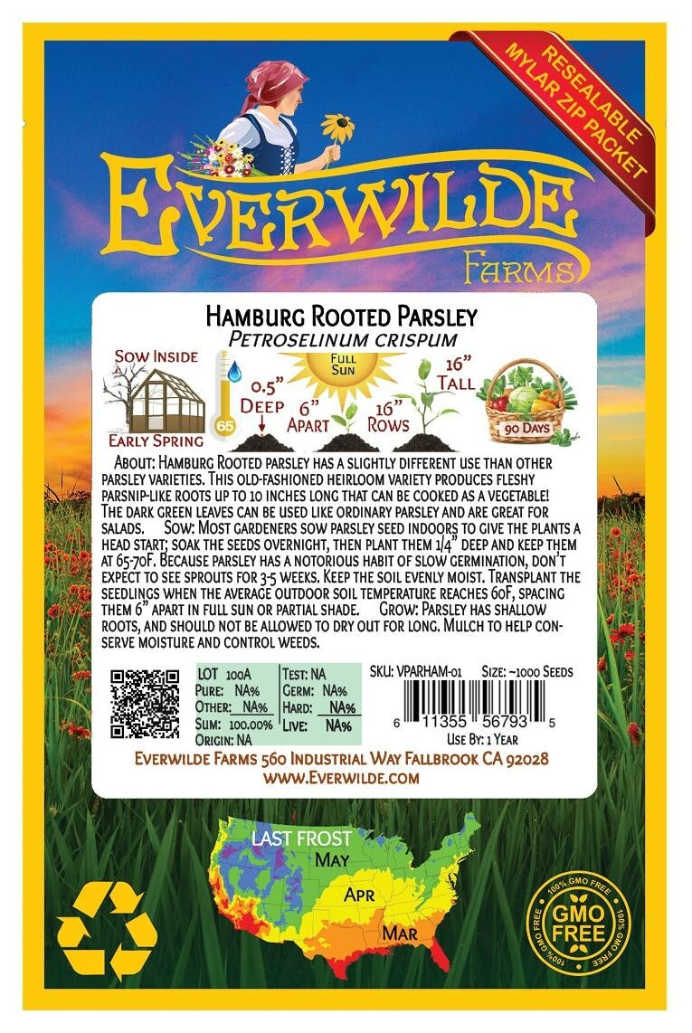1000 Hamburg Rooted Parsley Seeds – Everwilde Farms Mylar Seed Packet