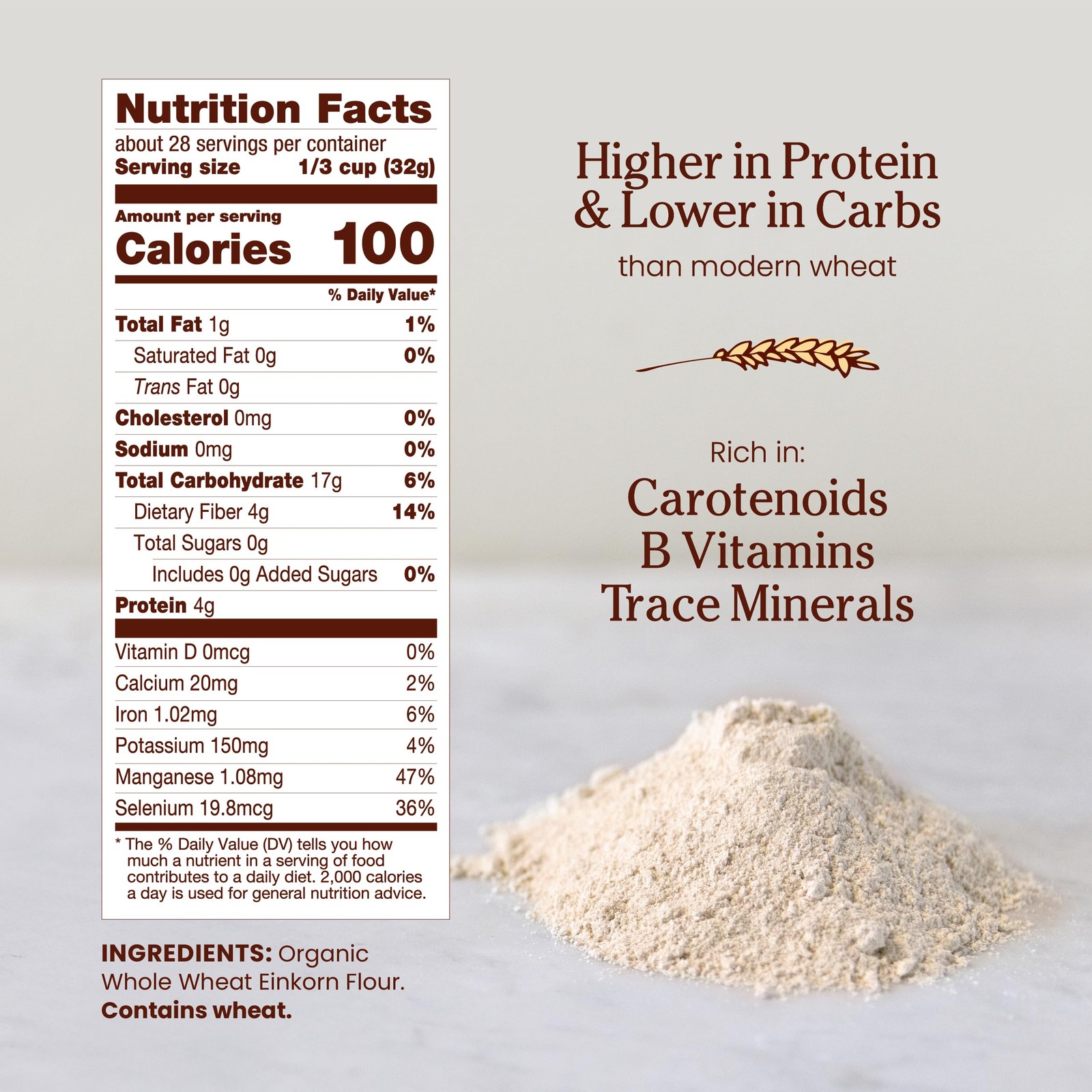 Jovial Organic Einkorn Whole Wheat Flour – Bread Baking 32 Ounce (Pack of 2)