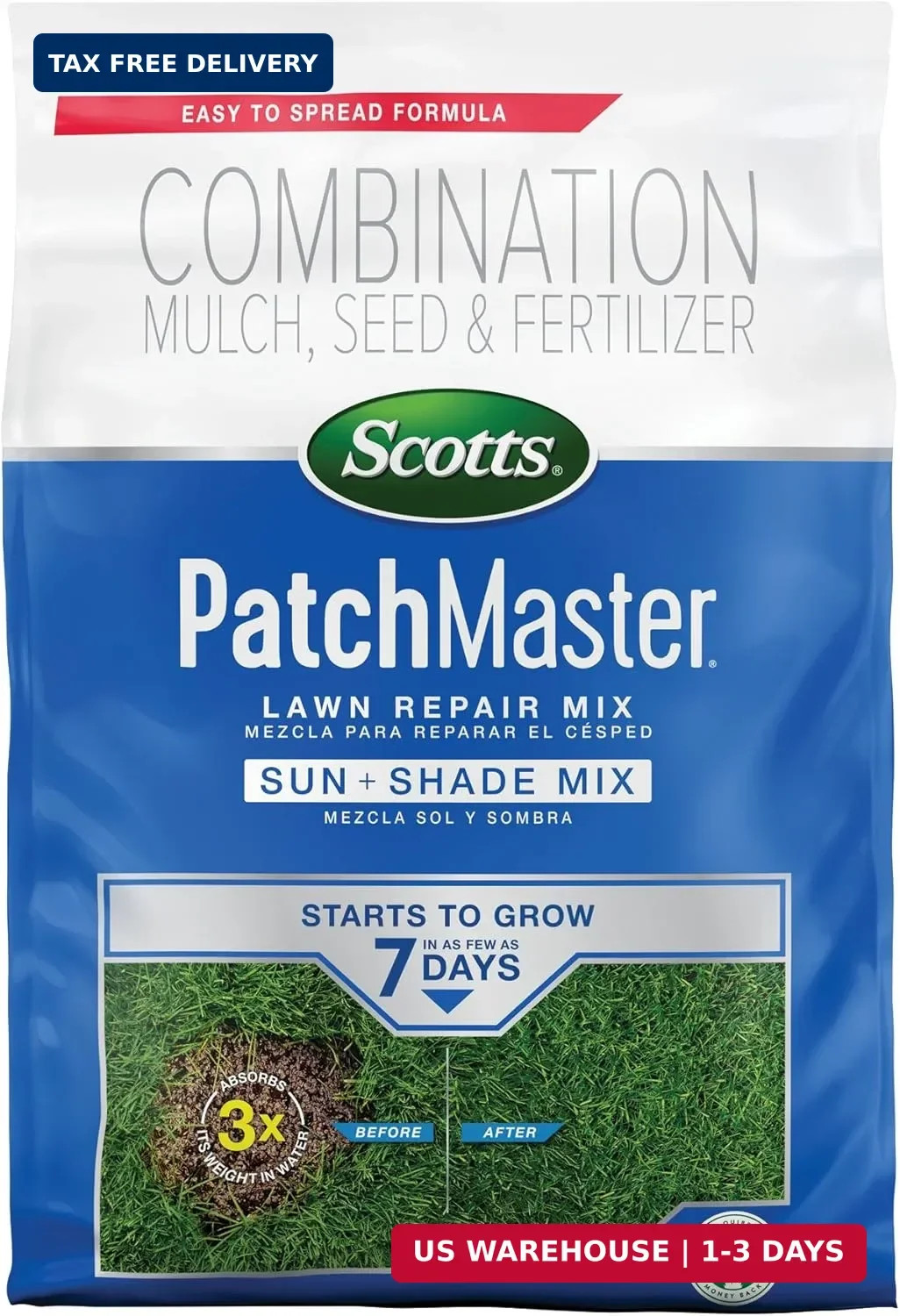 Scotts PatchMaster Lawn Repair Mix Sun + Shade Mix – Combination Grass Seed, Gra