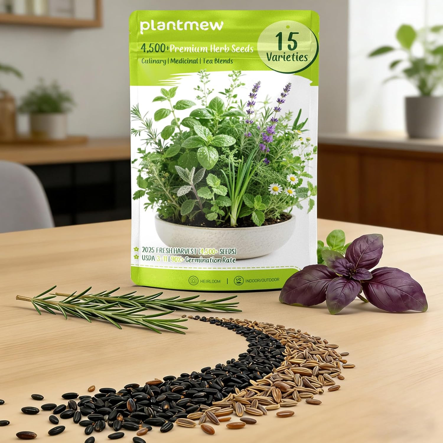Herb Seeds 15-Pack – 4500+ Non-GMO Heirloom Seeds for Planting – Indoor & Outdo