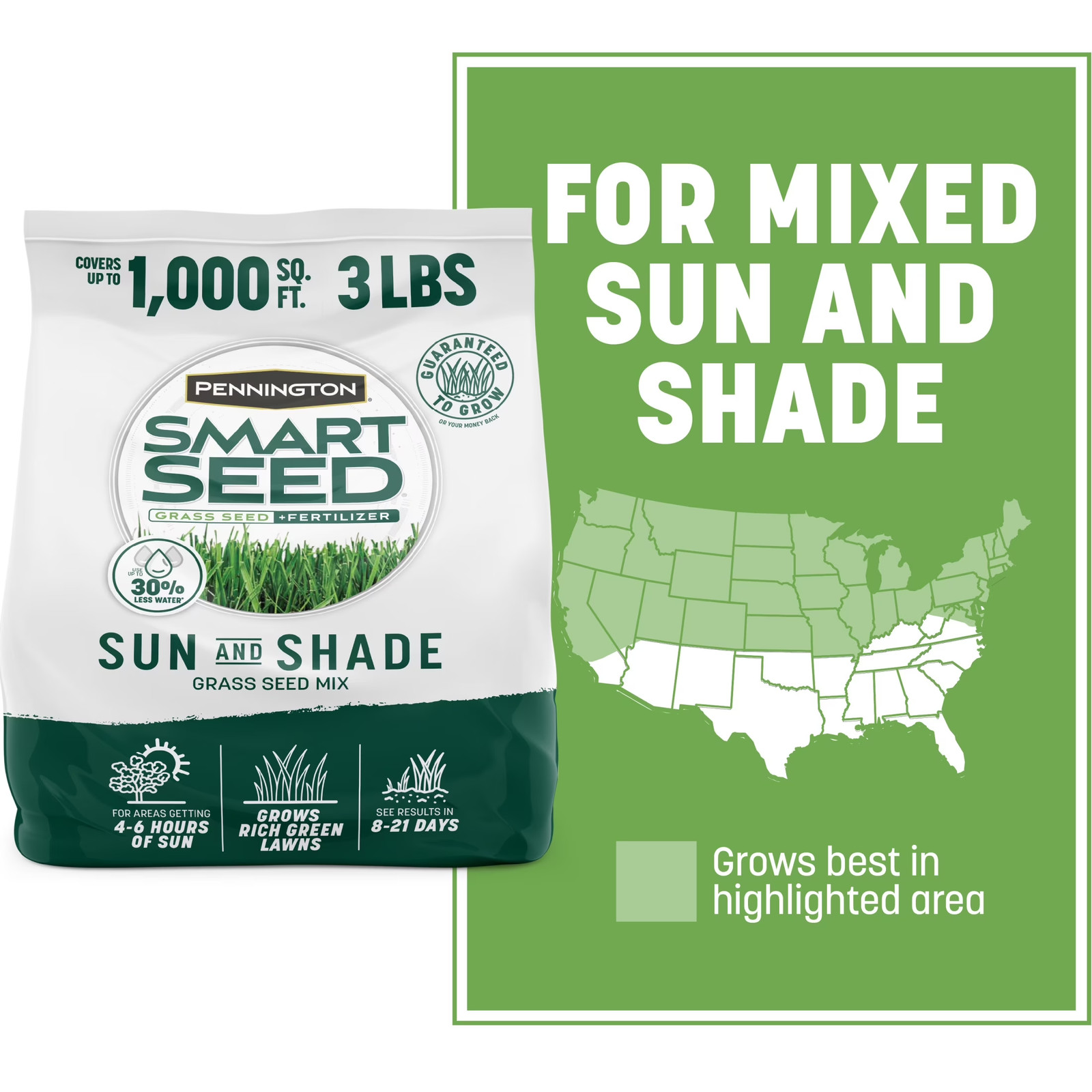 Smart Seed Sun & Partial Shade Northern Tall Fescue Grass Seed Mix, 3 Lb