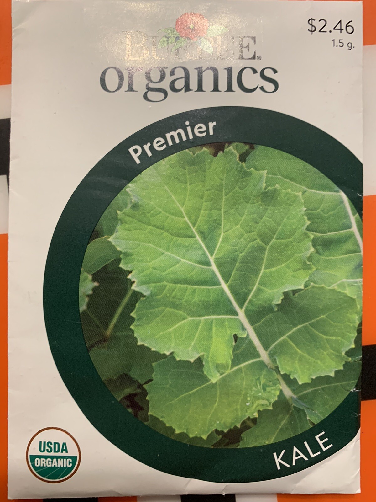 Burpee USDA Organic Premier Kale Vegetable Seeds Full Sun Seed Packet Deep Green