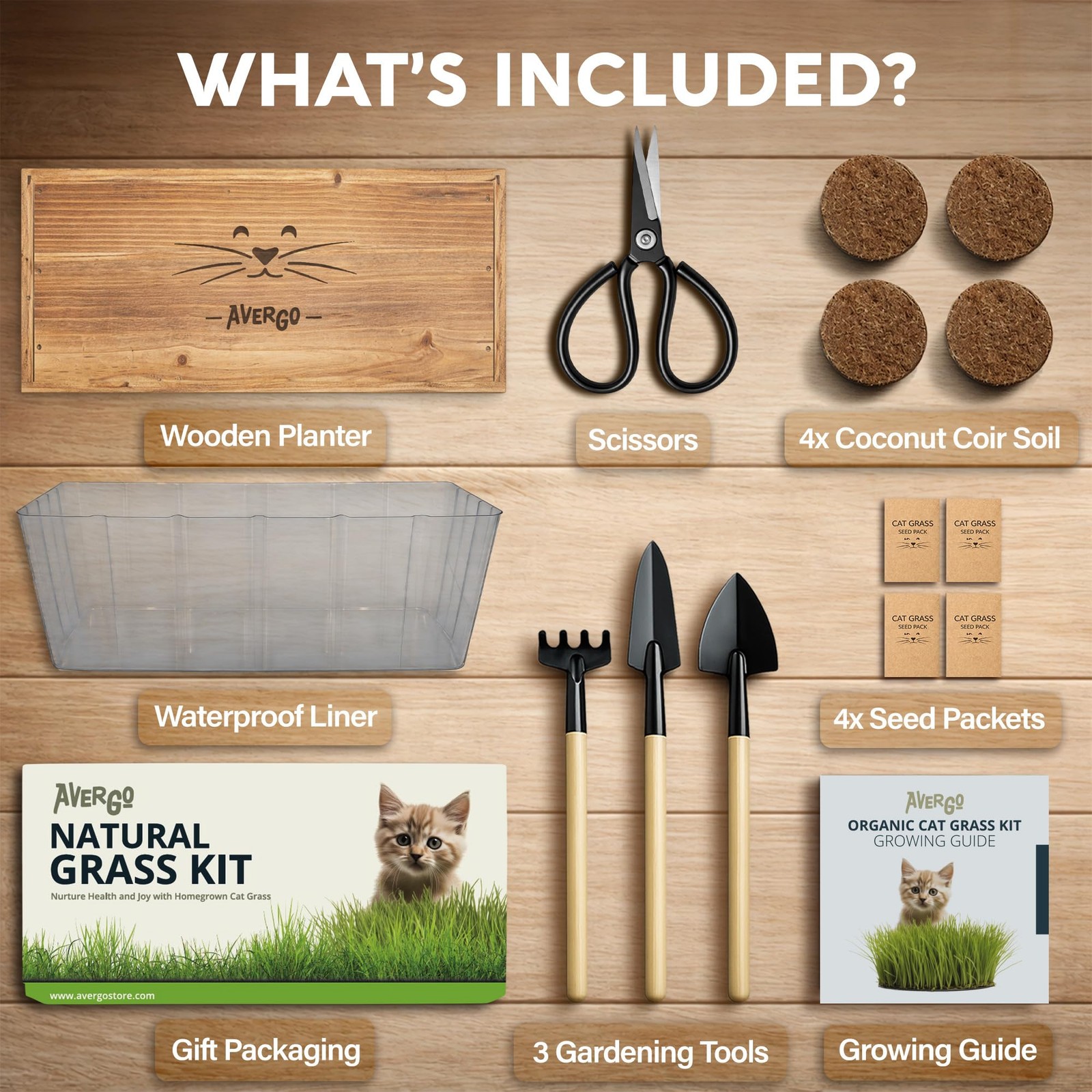 Cat Grass Kit for Indoor Cats – x4 Packets | Cat Grass Seeds with Wooden Plan…
