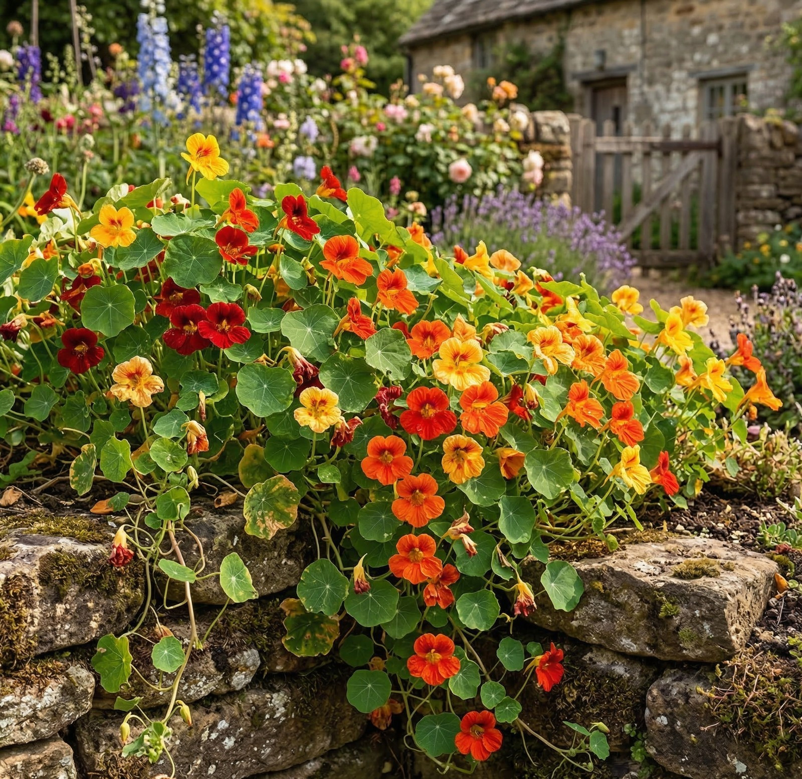 Landscaper’s Pack Nasturtium SINGLE MIX Red+ Climbing Vine Hummingbirds 50 Seeds