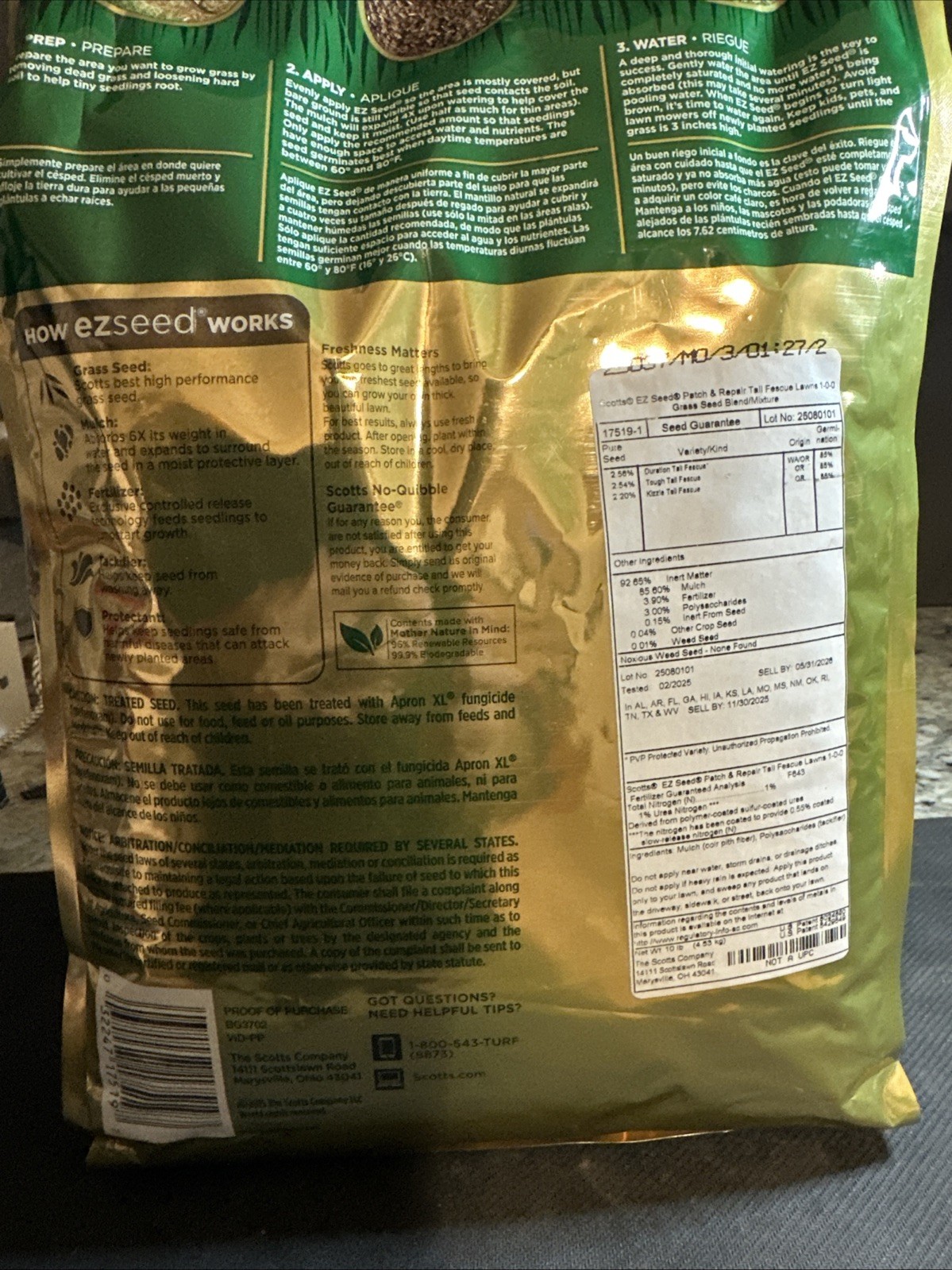 Scotts EZ Seed Patch & Repair Tall Fescue Lawns – 10 lb., Combination Mulch,