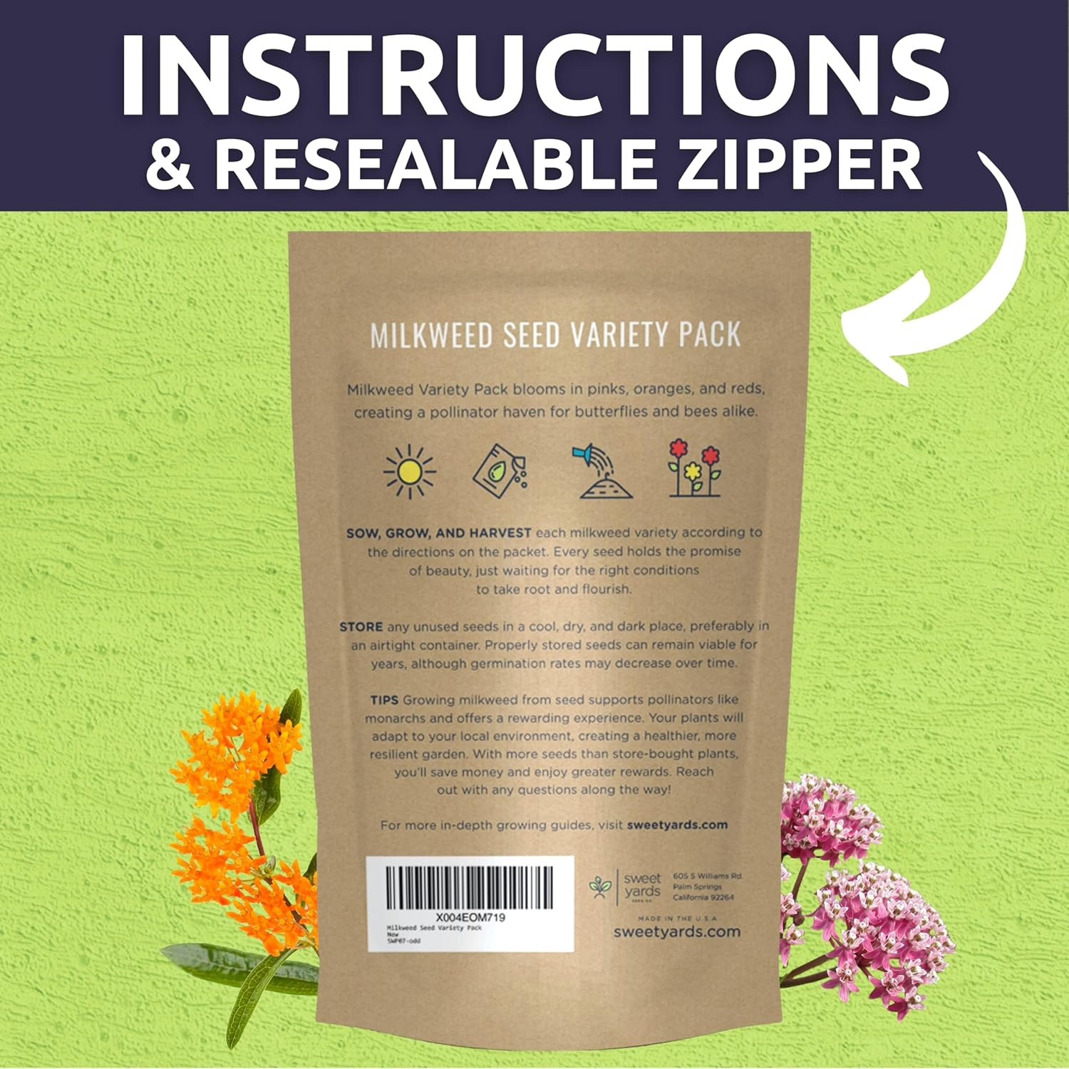 Milkweed Seed Variety Pack | 5 Individual Packs – 2025 Season – Showy, Pink Swam