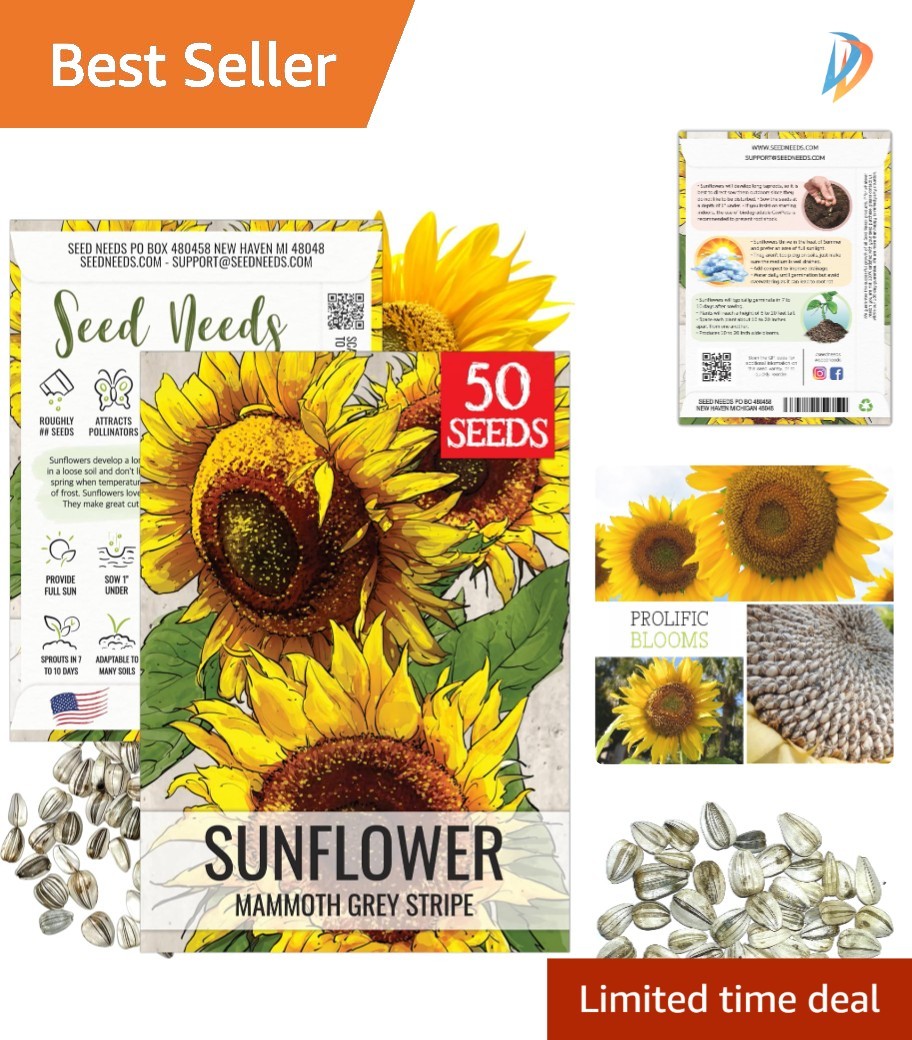 Mammoth Grey Stripe Sunflower Seeds – 50 Heirloom Seeds for a Butterfly Garden