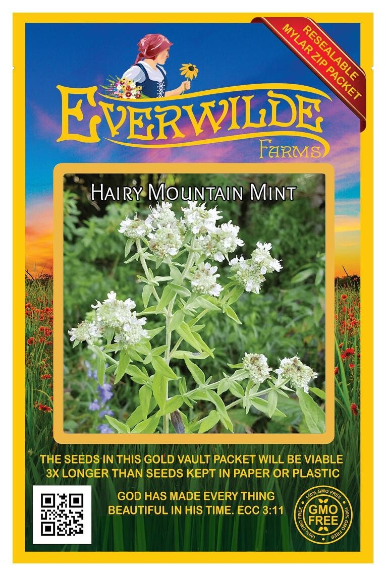 2000 Hairy Mountain Mint Wildflower Seeds – Everwilde Farms Mylar Seed Packet