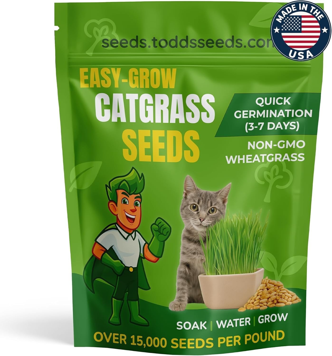 Todds Seeds – Cat Grass for Indoor or Outdoor Cats, 1lb Wheatgrass – Premium,