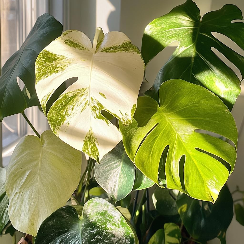 70pcs Variegated Monstera Seeds – Green & White Tropical Foliage Plant Seeds …