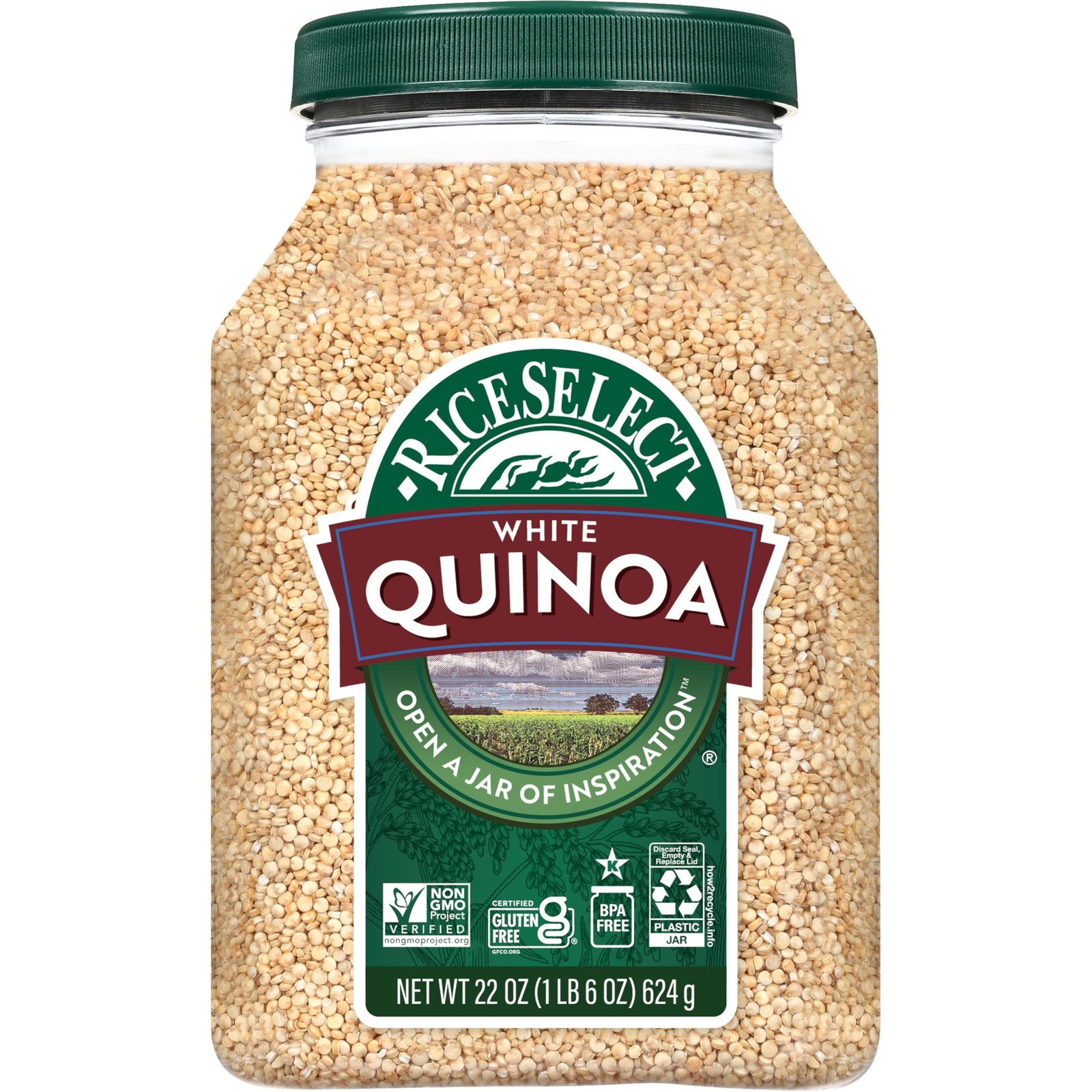 RiceSelect White Quinoa Seeds, Gluten-Free, Kosher, Vegan, 22oz Jar